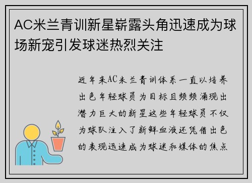 AC米兰青训新星崭露头角迅速成为球场新宠引发球迷热烈关注
